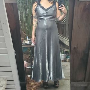 Vintage 90s Faviana shimmery silver gown strappy